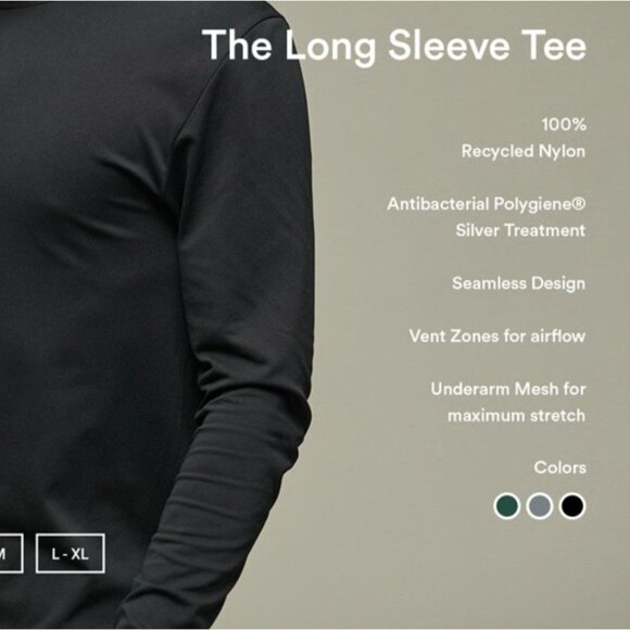 Organic Basics Shirt Mens L / XL Green SilverTech 2.0 Long Sleeve Tee - Picture 8 of 10